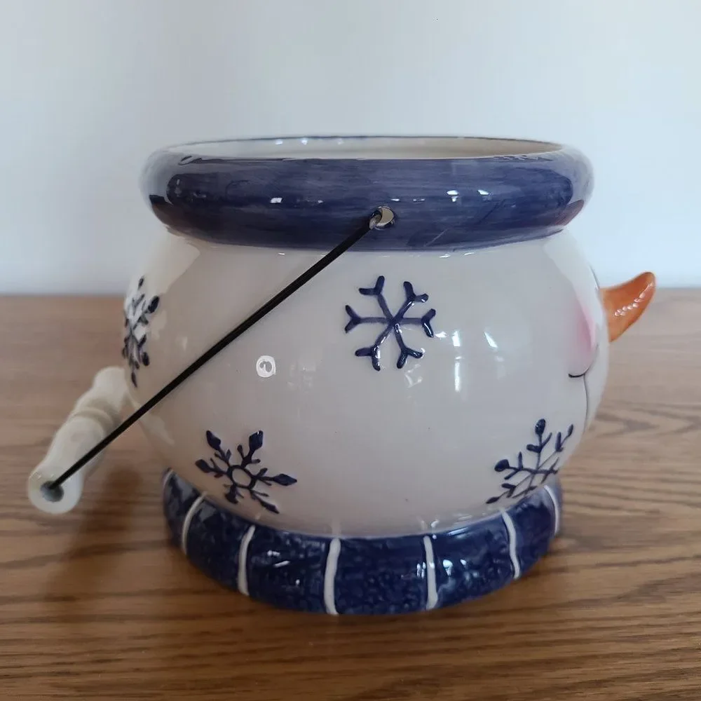 Ceramic Cheery Winter Snowman Bucket Pail Christmas Décor Vintage